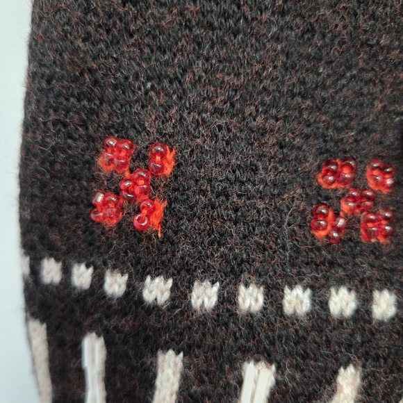 Kate Spade New York Zebra Fair Isle Wool Sweater Red/Black Beaded Size Large - Picture 6 of 9